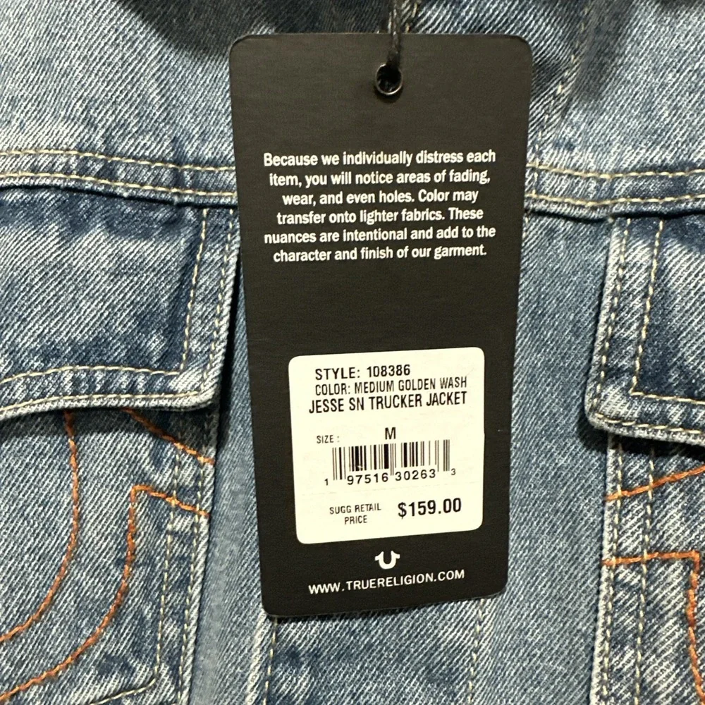 True Religion JESSE SN Trucker Jacket Men's M Medium Wash Denim Chest Pockets‎